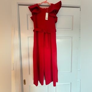 Red flutter sleeve kids one piece jumpsuit/romper